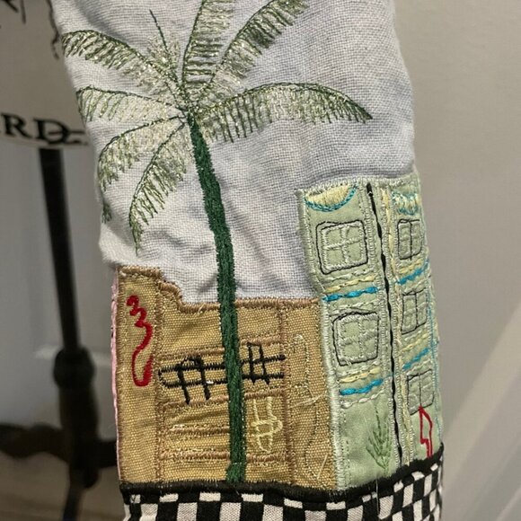 Y2K FUNKY JACKET MIAMI BEACH ART EMBROIDERED CITY DEMIN BLUE COLORS SZ XS RETRO - Picture 7 of 16